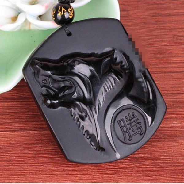 Black Obsidian Wolf necklace