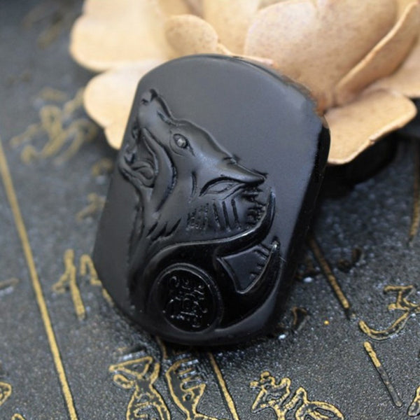 Black Obsidian Wolf necklace