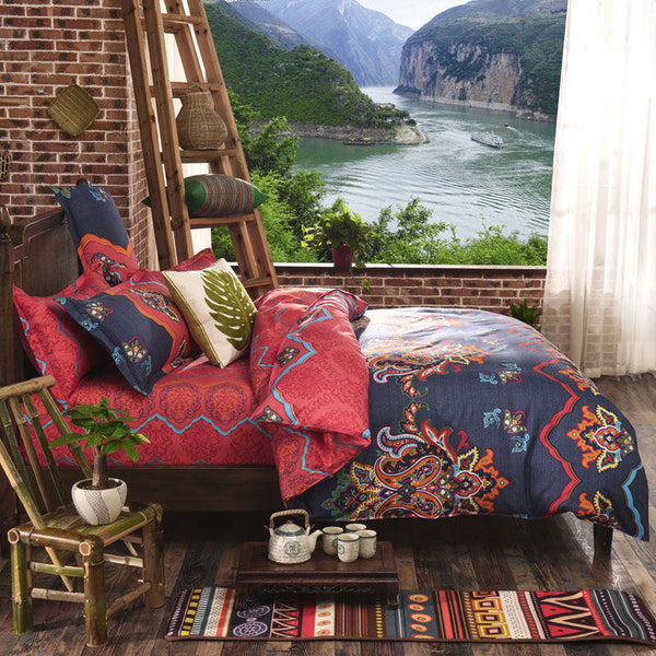 Assorted Bohemian Styled Bedding Set with Duvet Cover, Pillowcase and Flat Sheet (Free Shipping)