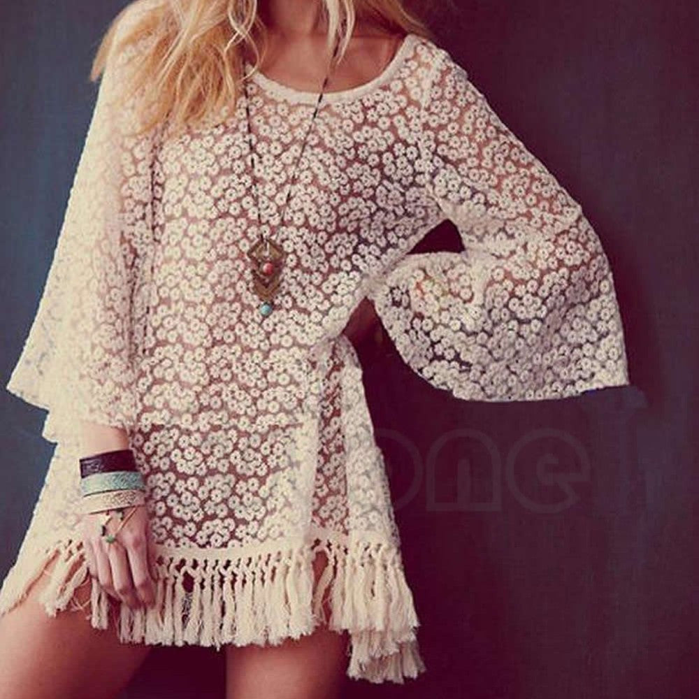 Vintage Lace Mini Dress Tops