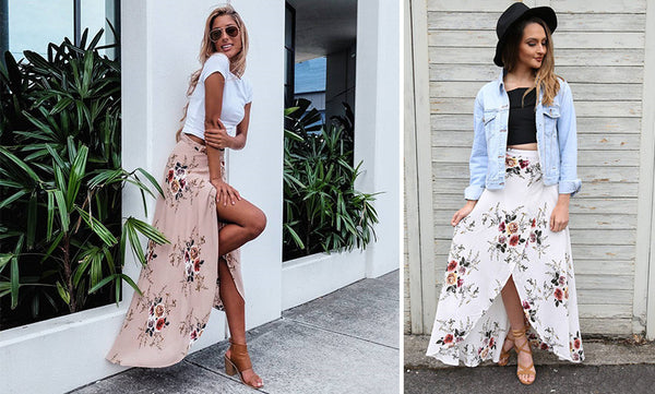Vintage floral print long skirt