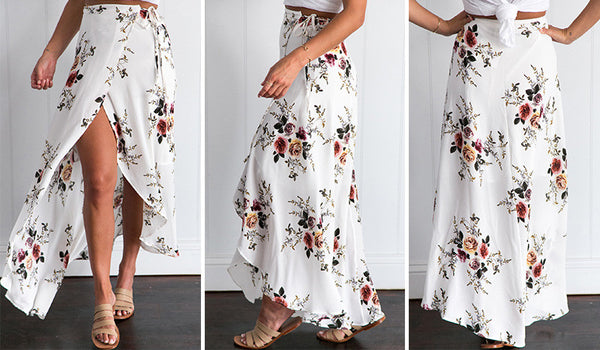 Vintage floral print long skirt