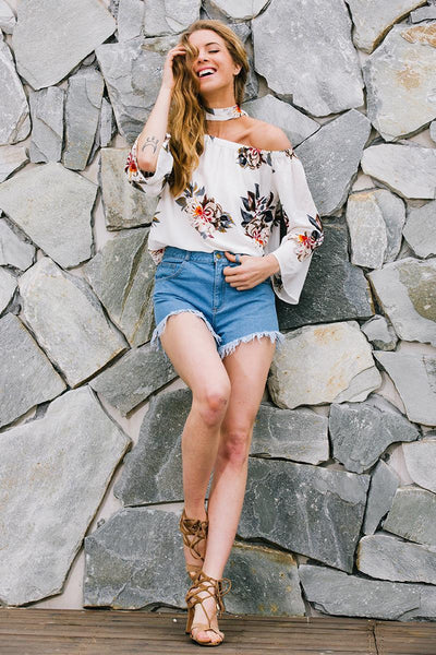 Sexy chiffon Floral off shoulder blouse