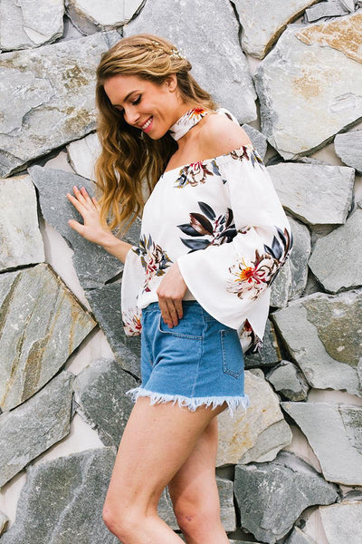Sexy chiffon Floral off shoulder blouse
