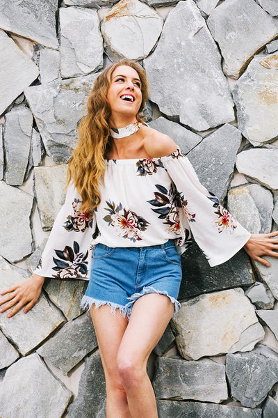 Sexy chiffon Floral off shoulder blouse