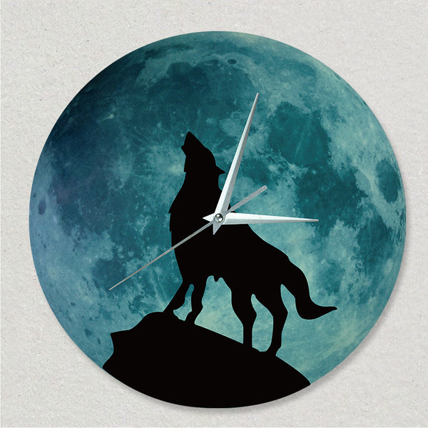 Glow in the Dark Wolf Moon Wall Clock