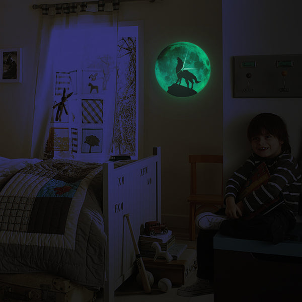 Glow in the Dark Wolf Moon Wall Clock