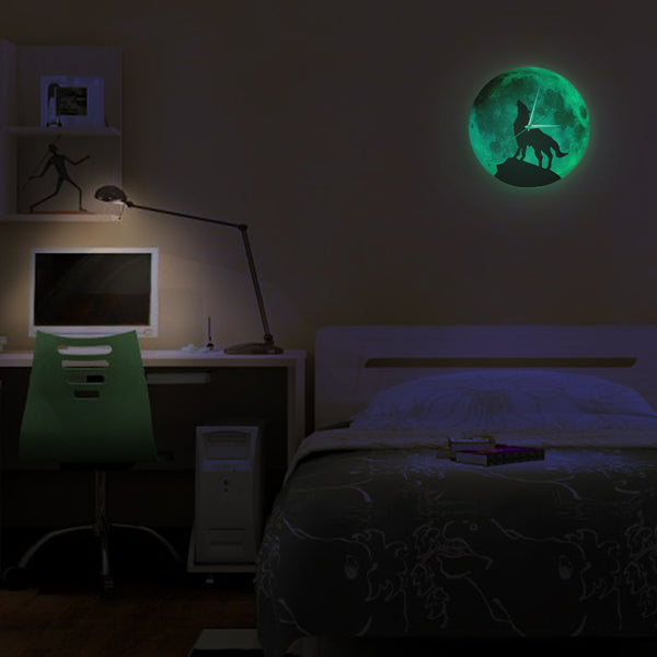 Glow in the Dark Wolf Moon Wall Clock