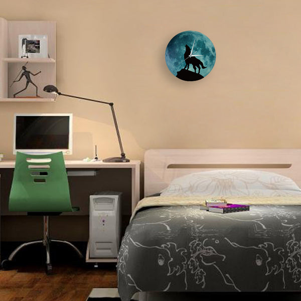 Glow in the Dark Wolf Moon Wall Clock