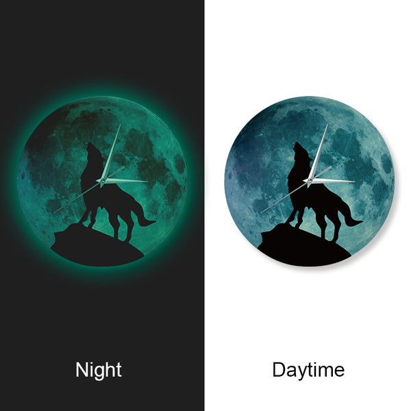 Glow in the Dark Wolf Moon Wall Clock