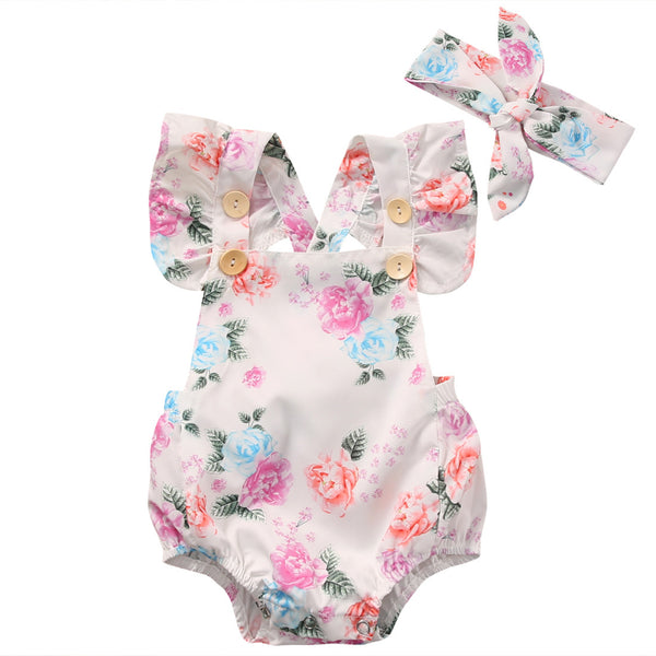 Floral Baby Girls Romper (Sun suit+Headband)
