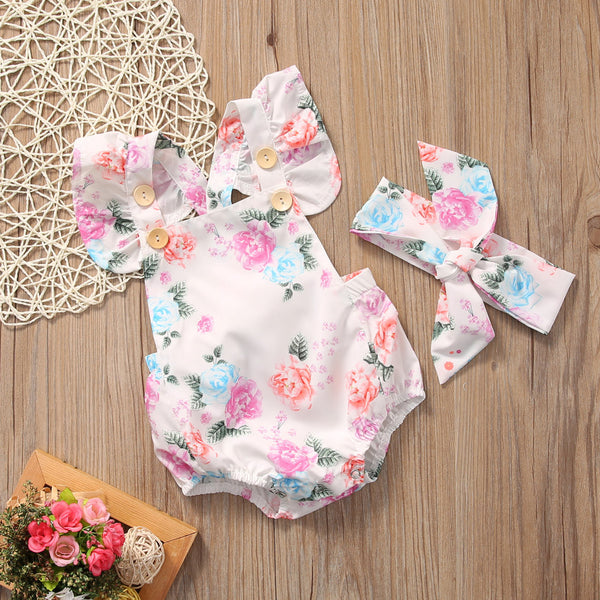 Floral Baby Girls Romper (Sun suit+Headband)
