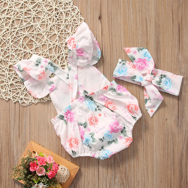 Floral Baby Girls Romper (Sun suit+Headband)