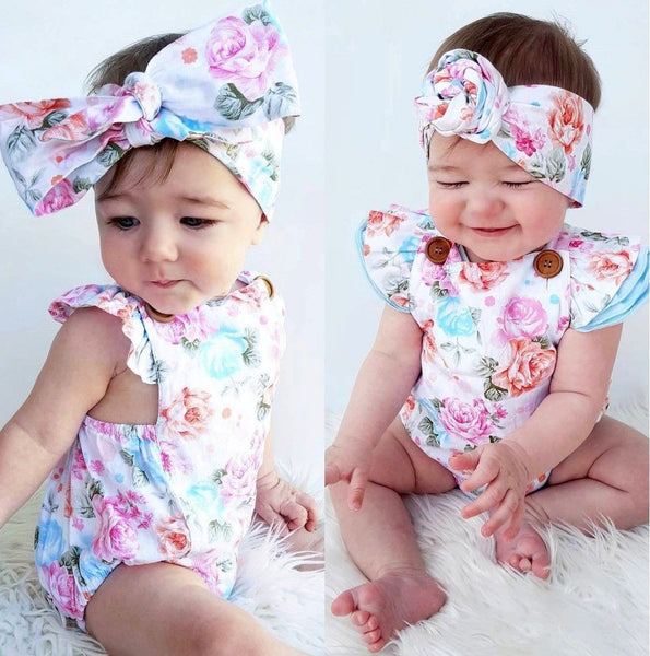 Floral Baby Girls Romper (Sun suit+Headband)
