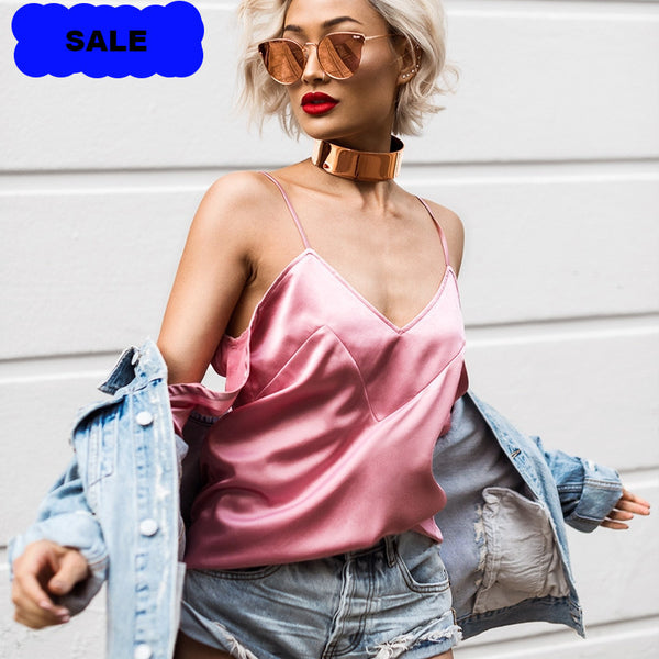 Sleeve Camisole Satin Tank tops