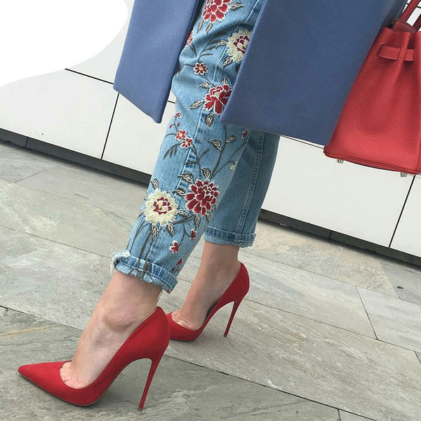 Flower embroidery jeans
