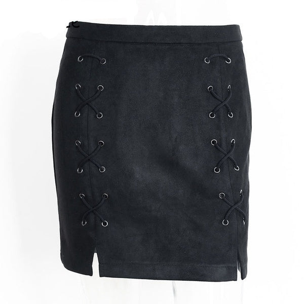 Sexy lace up suede pencil skirt