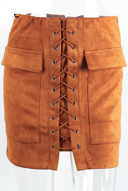 90's suede lace up women skirt