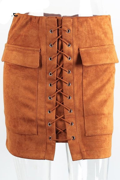 90's suede lace up women skirt