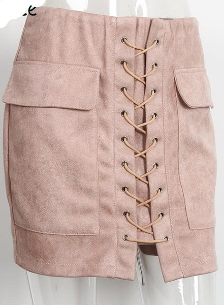 90's suede lace up women skirt