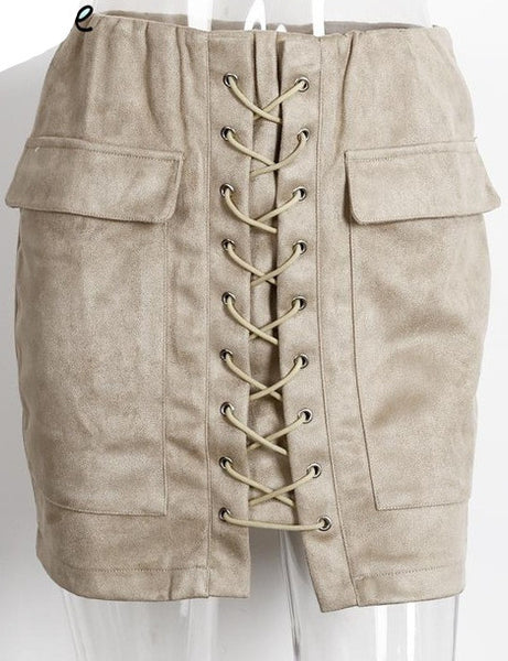 90's suede lace up women skirt