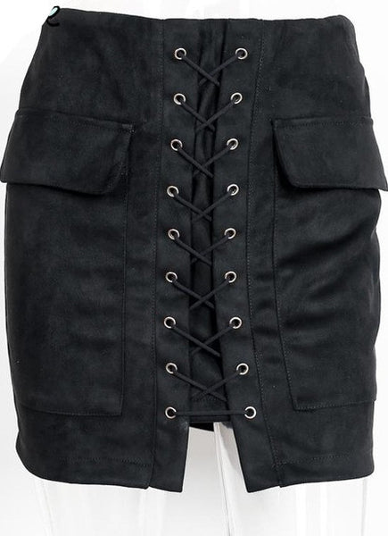 90's suede lace up women skirt