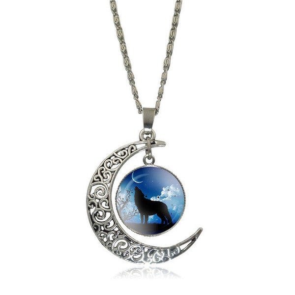 Moon Wolf Pendant Necklace