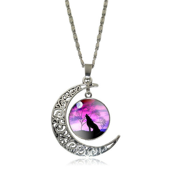 Moon Wolf Pendant Necklace