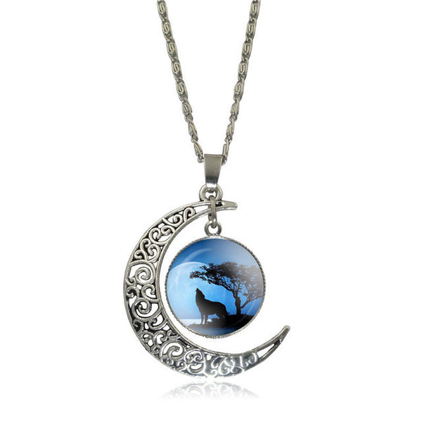 Moon Wolf Pendant Necklace