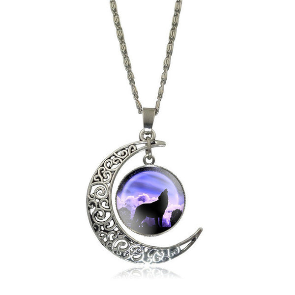 Moon Wolf Pendant Necklace