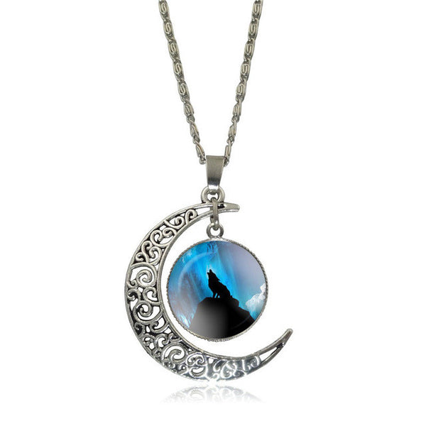 Moon Wolf Pendant Necklace