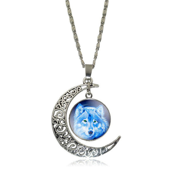 Moon Wolf Pendant Necklace