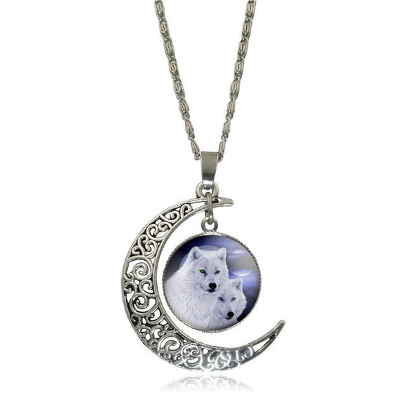 Moon Wolf Pendant Necklace
