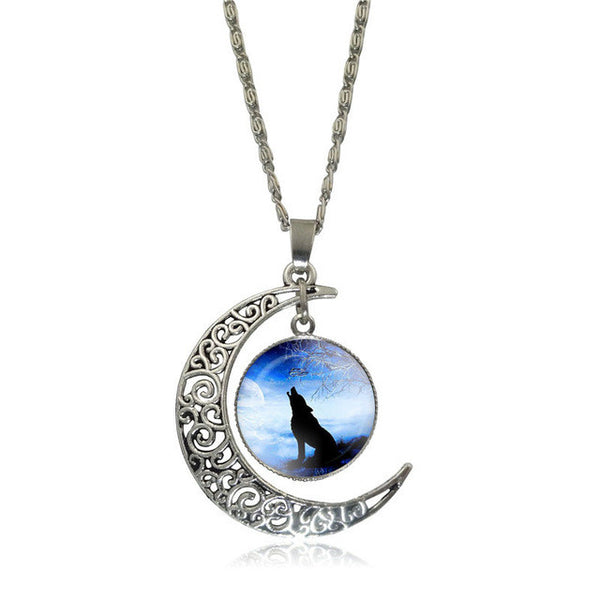 Moon Wolf Pendant Necklace