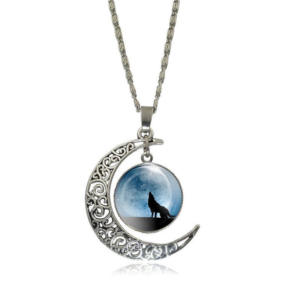 Moon Wolf Pendant Necklace