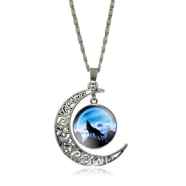 Moon Wolf Pendant Necklace
