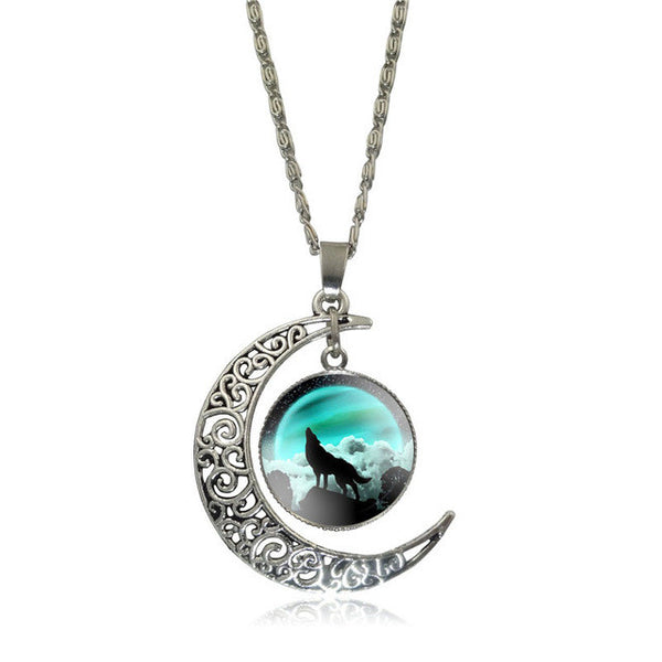 Moon Wolf Pendant Necklace