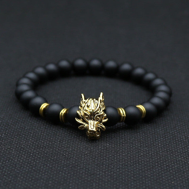 Wolf Head Lava Bead Bracelet