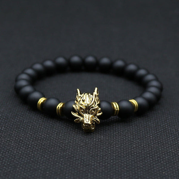 Wolf Head Lava Bead Bracelet
