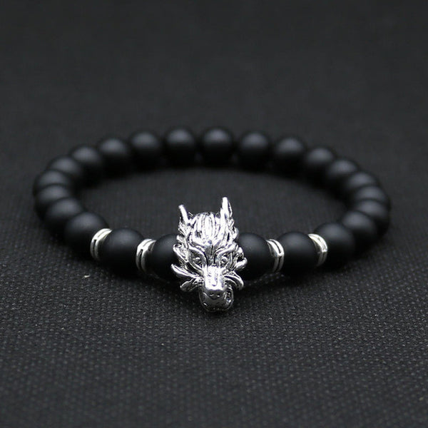 Wolf Head Lava Bead Bracelet