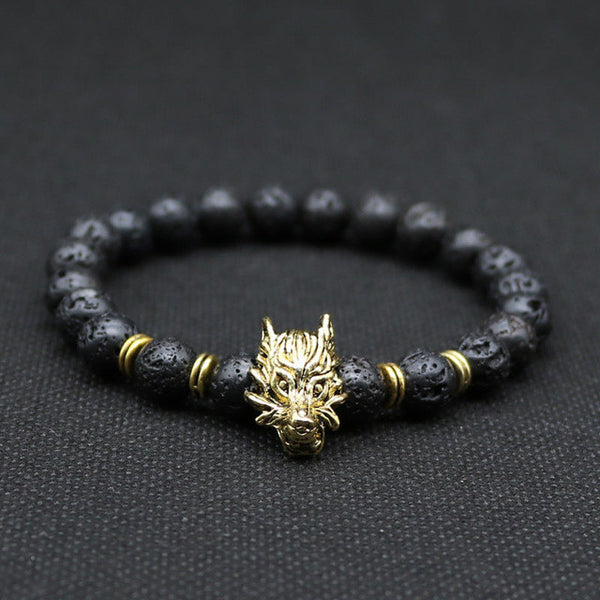 Wolf Head Lava Bead Bracelet