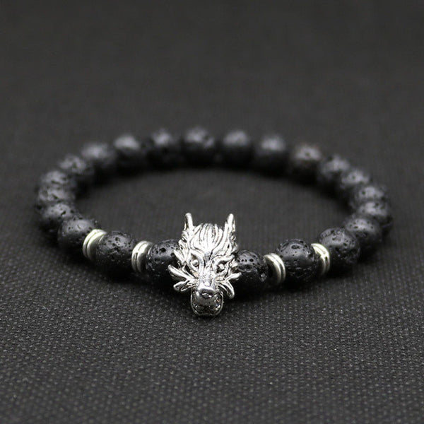 Wolf Head Lava Bead Bracelet