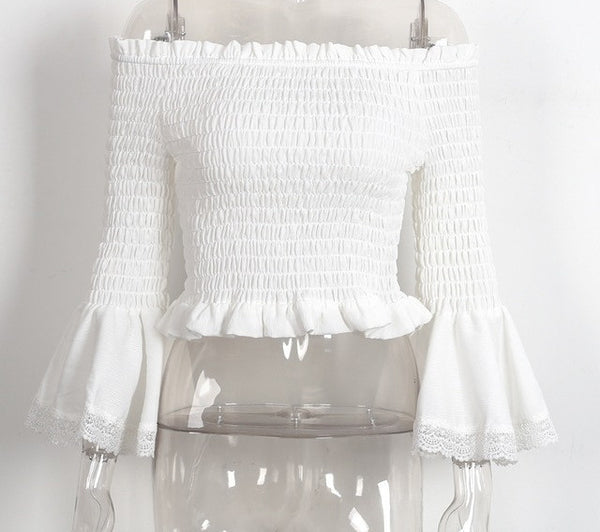 Sexy Off shoulder chiffon blouse - flare sleeve