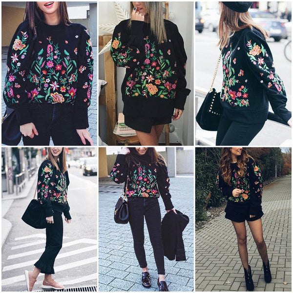 Embroidery flower hoodie