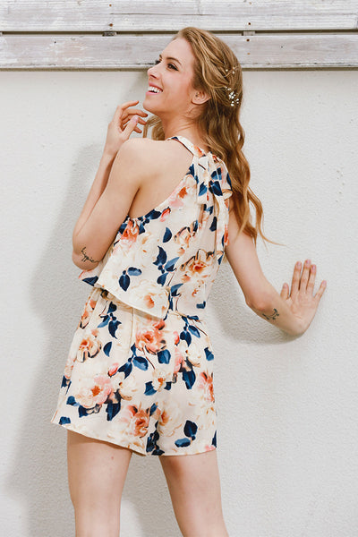 Floral elegant ruffle playsuit