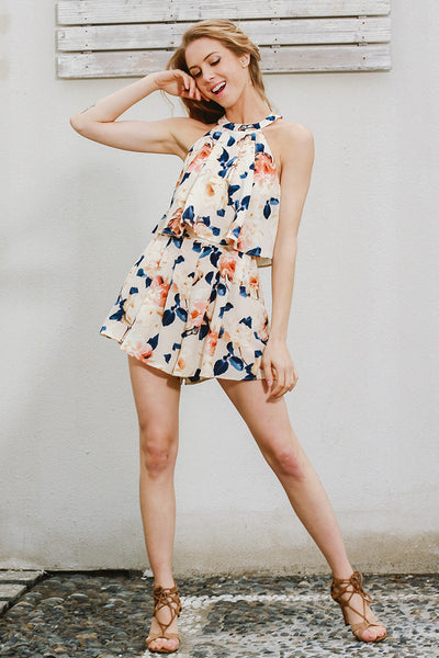 Floral elegant ruffle playsuit