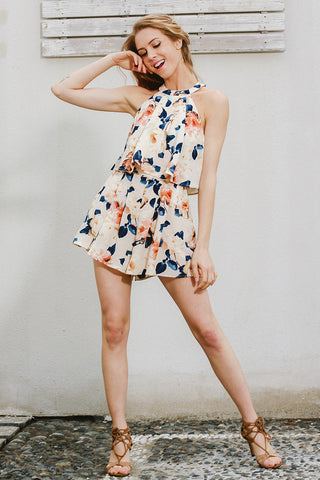 Floral elegant ruffle playsuit