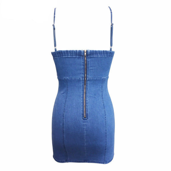 Sexy lace up flower denim dress