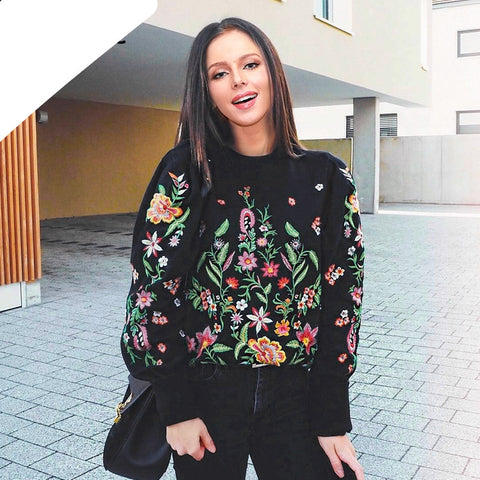 Embroidery flower hoodie