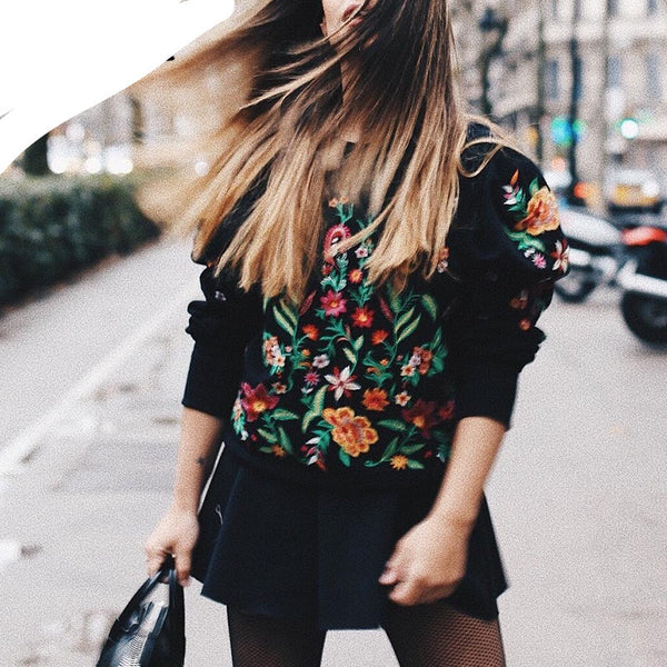 Embroidery flower hoodie